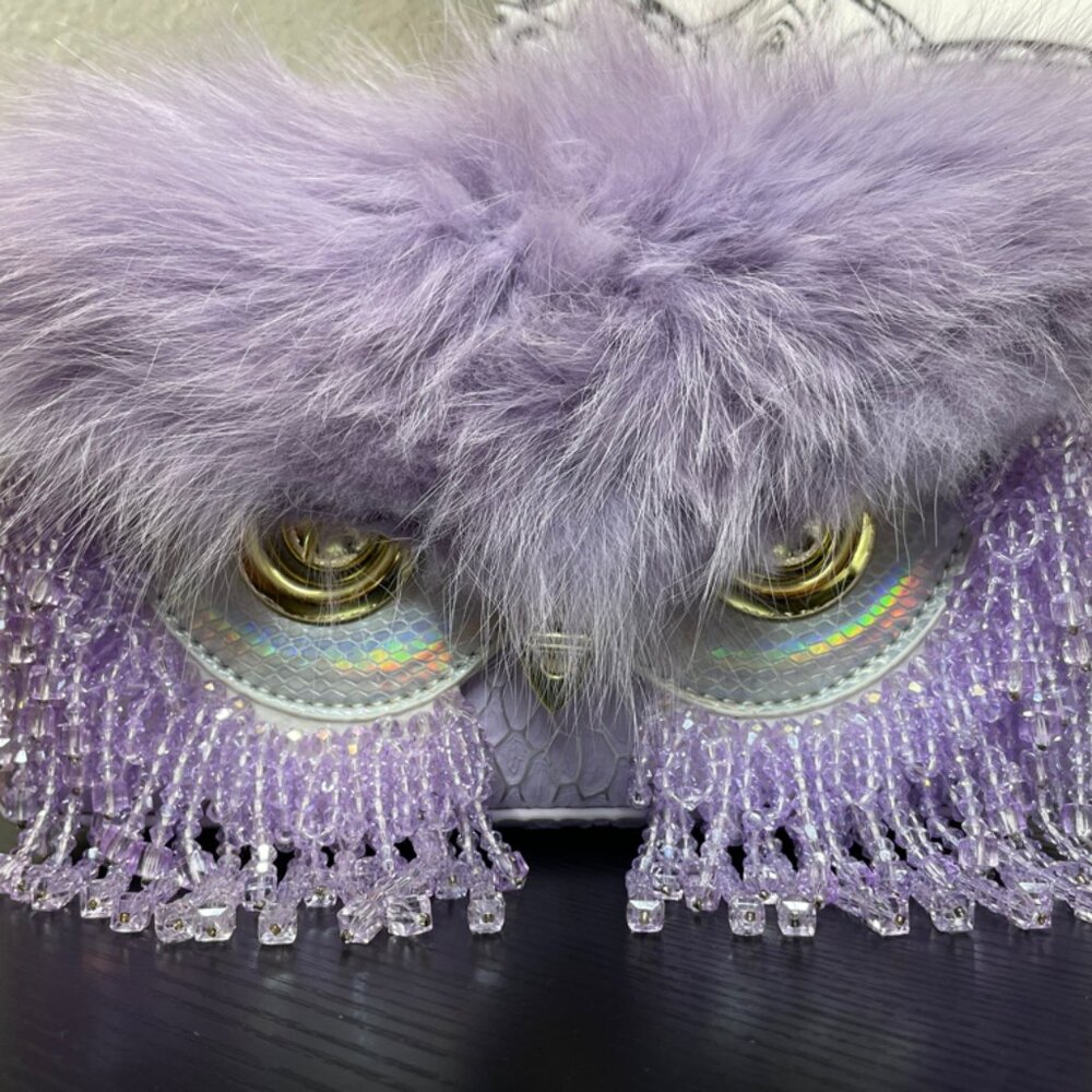 Unique, One-of-a-Kind Owl Purse - Leather/Fur/Beaded - NWOT